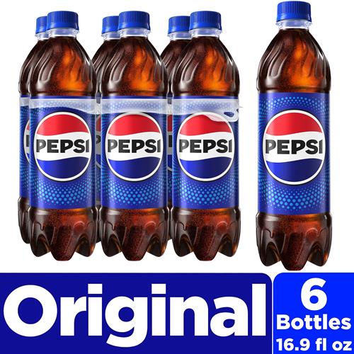 Pepsi Cola Soda Pop, 16.9 Fl Oz Bottles, 6 Pack