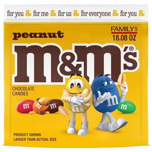 M&Ms Peanut Milk Chocolate Candy, Family Size, 18.08 Oz Resealable Bulk Bag