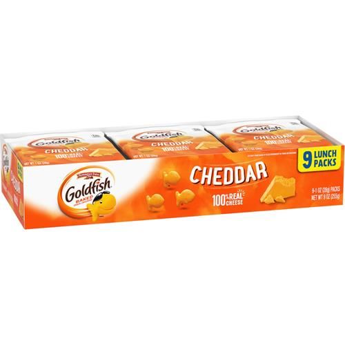 Goldfish Cheddar Cheese Crackers, Baked Snack Crackers, 1 Oz On-The-Go Snack Packs, 9 Count Tray
