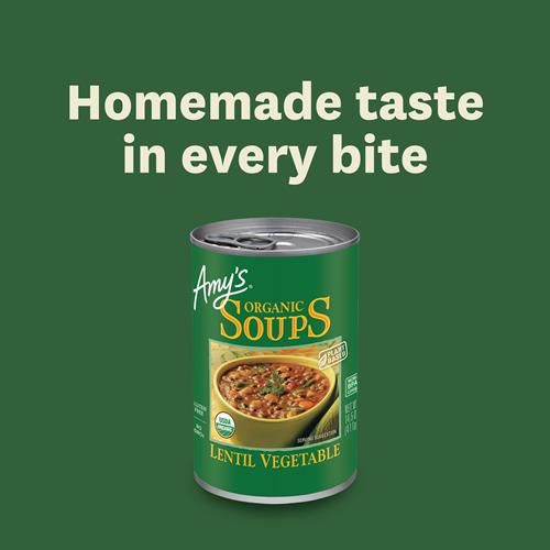 Amy’S Soup, Vegan Lentil Vegetable Soup, Gluten Free, Made With Organic Celery, Carrots, Potatoes And Spinach, Canned Soup, 14.5 Oz