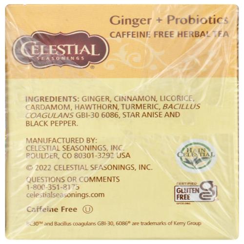 Celestial Seasonings Ginger & Probiotics Herbal Tea, 16 Ct