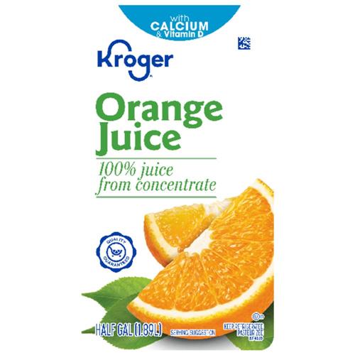 Kroger 100% Orange Juice From Concentrate With Calcium Vitamins C & D 0.5 gallon