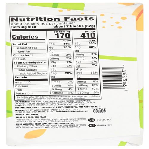 Whole Foods Market Crispy Rice Milk Chocolate Bar, 2.8 Oz