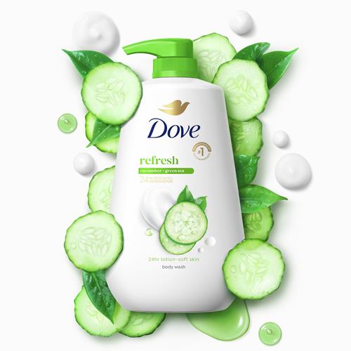 Dove Body Wash With Pump Refresh Cucumber And Green Tea For 24Hr Lotion-Soft Skin Moisturizing Skin Cleanser With No Sulfates No Parabens 30.6 Oz