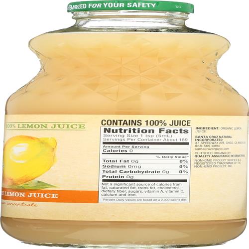 Santa Cruz Organic 100% Pure Lemon Juice, 32 Ounces