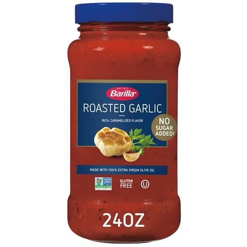 Barilla Pasta Sauce Roasted Garlic, 24 Ounce Jar - No Added Sugar - Made With 100% Extra Virgin Olive Oil - No Artificial Colors, Flavors Or Preservatives - Non-Gmo, Gluten Free, Kosher
