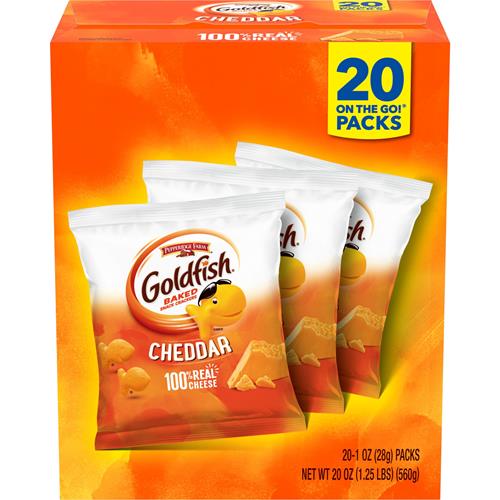 Goldfish Cheddar Cheese Crackers, Baked Snack Crackers, 1 Oz On-The-Go Snack Packs, 20 Count Box