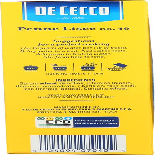 De Cecco Pasta Lisce Penne Pasta, 16 Oz
