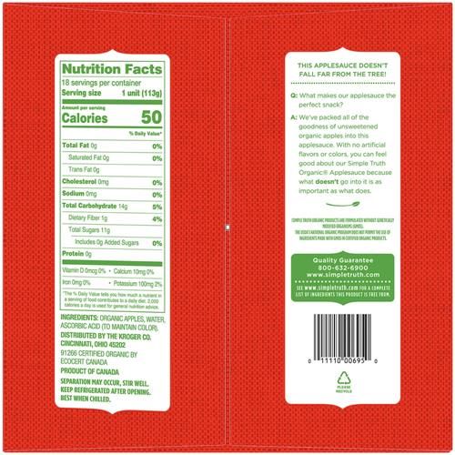 Simple Truth Organic Applesauce Cup Multi 18 ct / 4 oz