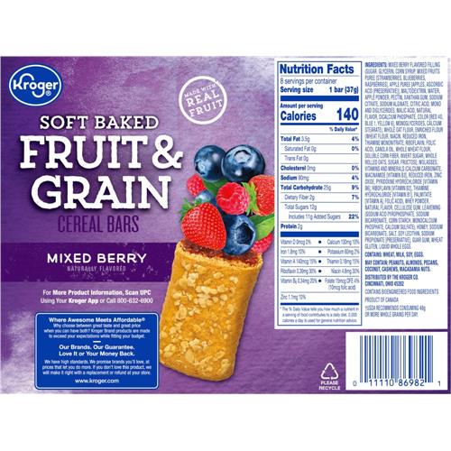 Kroger Fruit & Grain Mixed Berry Breakfast Bars 8 ct