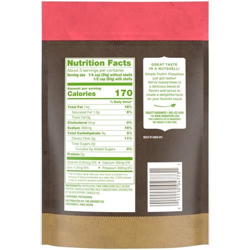 Simple Truth Pink Himalayan Salt & Pepper Flavored Pistachios 7 oz