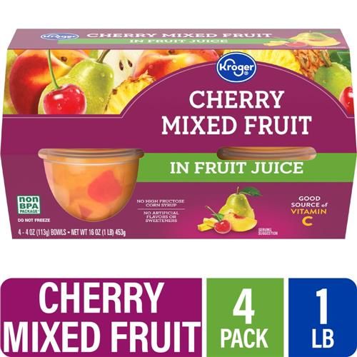 Kroger Cherry Mixed Fruit Cups in 100% Juice 4 ct / 4 oz