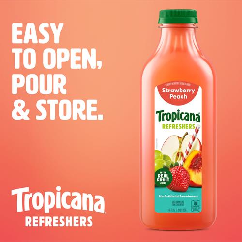 Tropicana Refreshers Strawberry Peach Juice Drink, With Real Fruit Juice, 46 Fl Oz Bottle