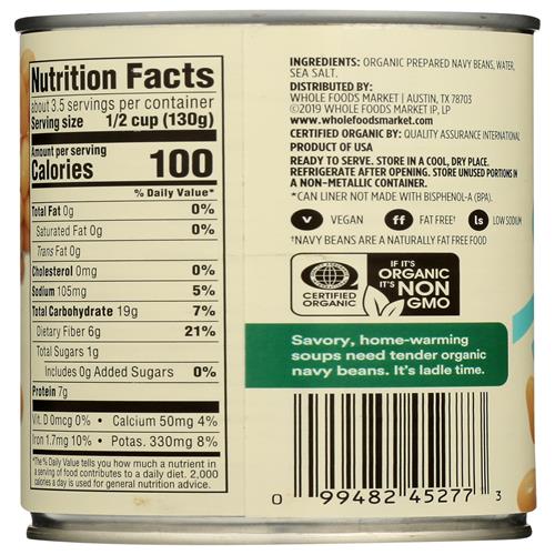 Whole Foods Market, Organic Navy Beans, 15 Oz