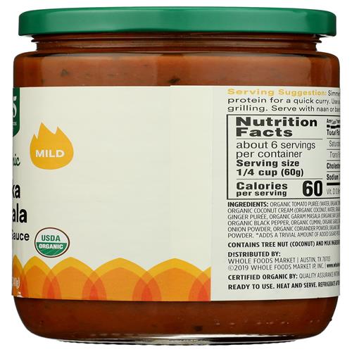 Whole Foods Market, Organic Tikka Masala Sauce, 12 Oz
