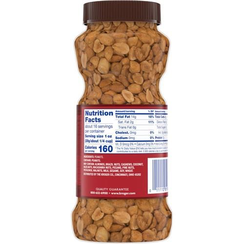 Kroger Unsalted Dry Roasted Peanuts 16 oz