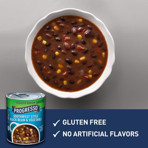 Progresso Reduced Sodium, Southwest Style Black Bean & Vegetable Canned Soup, Gluten Free, 18.5 Oz.