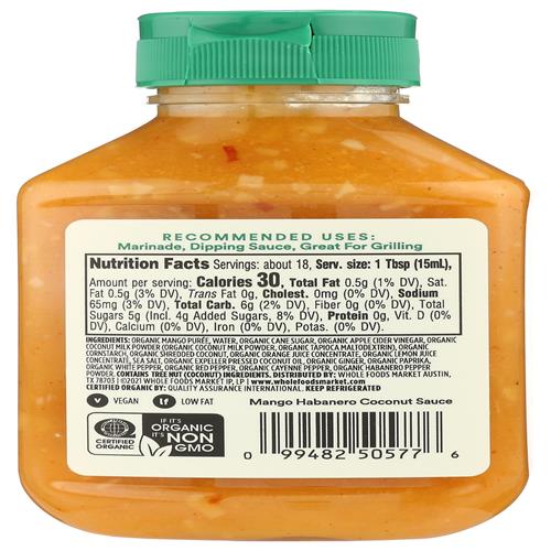 Whole Foods Market Organic Mango Coconut Sauce, 9 Ounce
