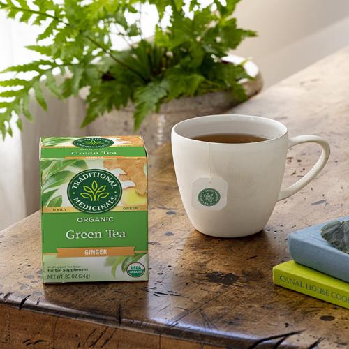 Traditional Medicinals Organic Green Tea Ginger Herbal Tea, Promotes Healthy Digestion, (Pack Of 1) - 16 Tea Bags