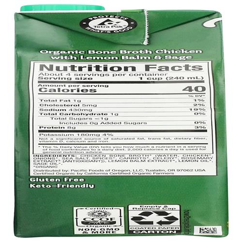 Pacific Foods Organic Lemon Balm & Sage Chicken Bone Broth, 32 Oz