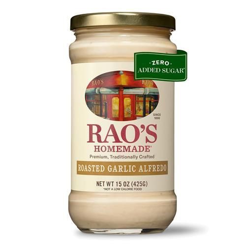 Raos Homemade Alfredo Sauce, Roasted Garlic Alfredo, 15 Oz, Rich & Creamy Pasta Sauce, Carb Conscious, Keto Friendly, Premium Quality, Blend Of Parmesan & Romano Cheese, Cream And Butter