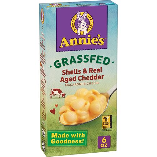 Annies Organic Macaroni And Cheese Dinner, Shells And Real Aged Cheddar, Grassfed, 6 Oz