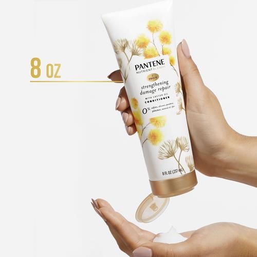 Pantene Sulfate Free Conditioner, Hair Strengthening Anti Frizz Damage Repair With Castor Oil, Safe For Color Treated Hair, Nutrient Blends, 8.0 Oz