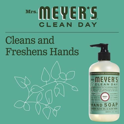 Mrs. Meyers Clean Day Hand Soap, Made With Essential Oils, Biodegradable Formula, Basil, 12.5 Fl. Oz