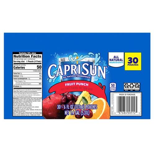Capri Sun Fruit Punch Flavored Juice Drink Blend, 30 Ct Box, 6 Fl Oz Pouches