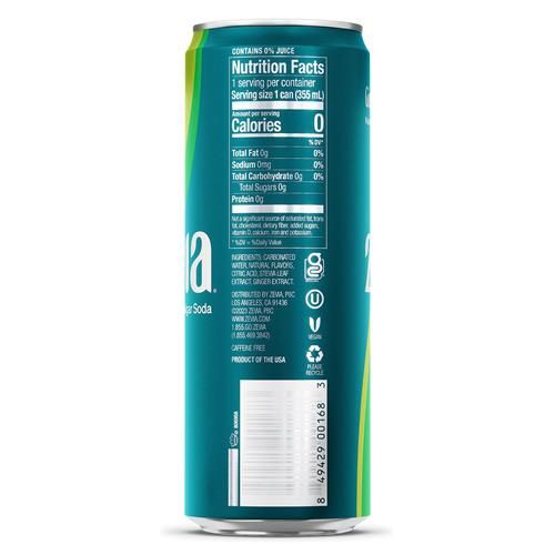 Zevia Zero Sugar Soda, Ginger Ale, 12 Ounce Sleek Can