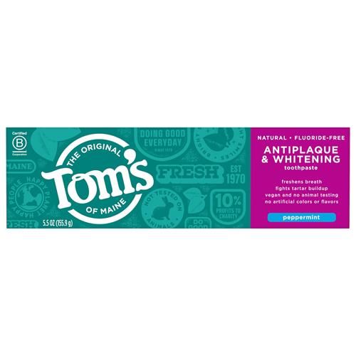 Toms Of Maine Fluoride-Free Antiplaque & Whitening Natural Toothpaste, Peppermint, 5.5 Oz. (Pack Of 2)