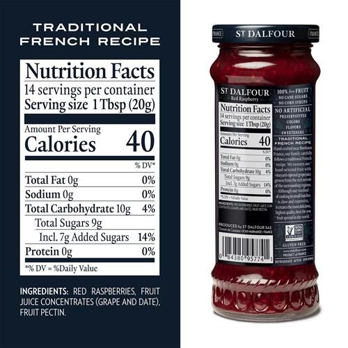 St. Dalfour Red Raspberry Fruit Spread - 10Oz - 100% From Fruit, No Artificial Ingredients, Non-Gmo, No Cane Sugars, All Natural, Made In France