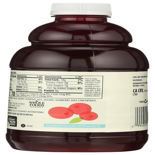 Whole Foods Market, Organic Pure Cranberry Juice, 32 Fl Oz