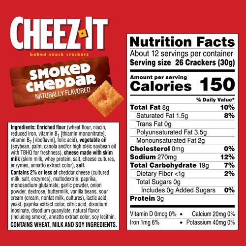 Cheez-It Baked Snack Crackers, Lunch Snacks, Smoked Cheddar, 12.4Oz Box (1 Box)