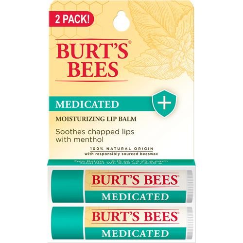 Burts Bees Medicated Lip Balm, With Eucalyptus Oil And Menthol, Tint-Free, Natural Origin Lip Care, 2 Tubes, 0.15 Oz.