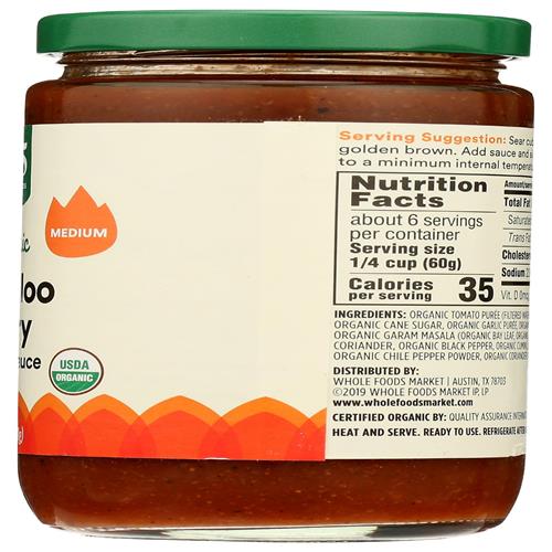 Whole Foods Market Organic Vindaloo Curry Sauce, 12 Ounce