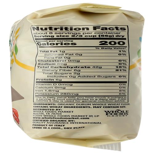 Whole Foods Market Organic Whole Wheat Penne Rigate, 16 Oz