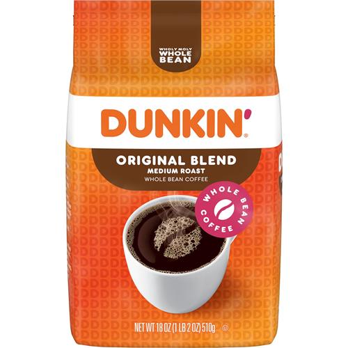 Dunkin Original Blend Medium Roast Whole Bean Coffee, 18 Ounce