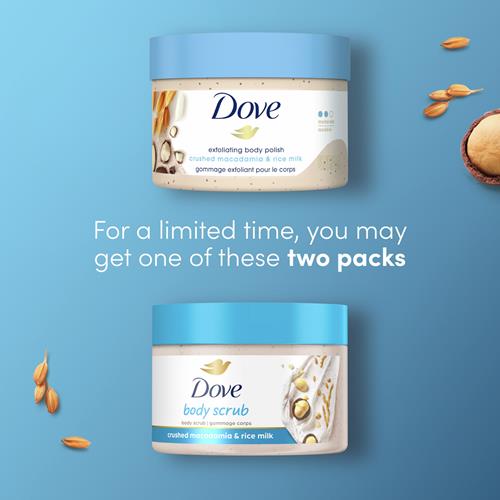 Dove Scrub Macadamia & Rice Milk Reveals Visibly Smoother Skin Body Scrub That Nourishes Skin 10.5 Oz