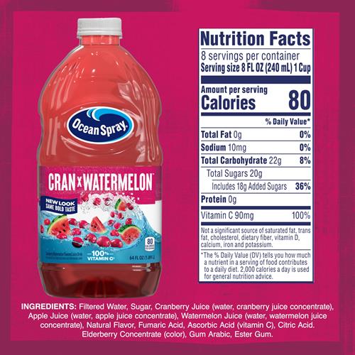 Ocean Spray Cran-Watermelon Cranberry Watermelon Juice Drink, 64 Fl Oz Bottle (Pack Of 1)