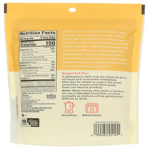 Whole Foods Market Organic White Chia Seed, 15 Oz