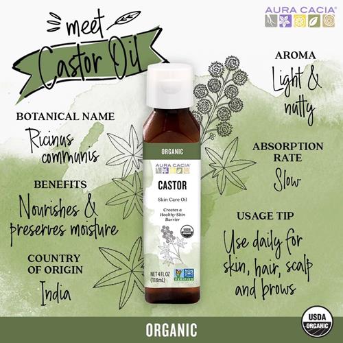 Aura Cacia Organic Skin Care Oil, Castor, 4 Fluid Ounce