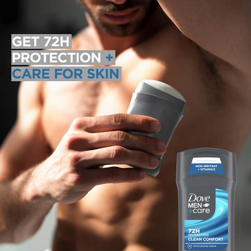 Dove Men+Care Antiperspirant Deodorant Stick Clean Comfort 72-Hour Sweat & Odor Protection Antiperspirant For Men With 1/4 Moisturizing Cream 2.7 Oz