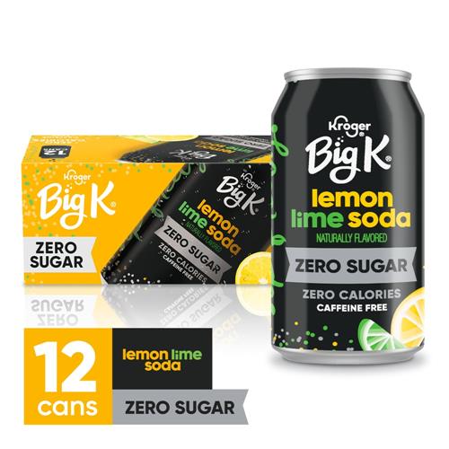 Big K Lemon Lime Zero Sugar Caffeine Free Soda Cans 12 pk / 12 fl oz