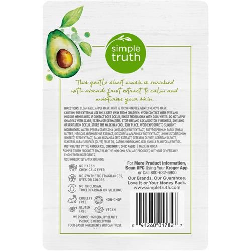 Simple Truth Moisturizing Avocado Facial Sheet Mask 0.6 fl oz