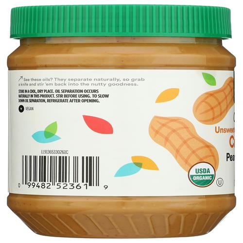 Whole Foods Market Organic Creamy Unsweetened No Salt Peanut Butter, 26 Ounce