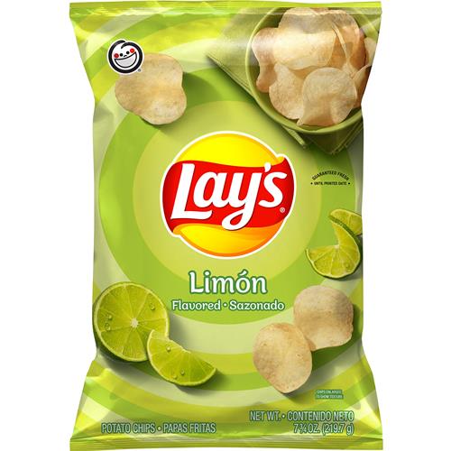 Lays Potato Chips, Limon Flavored Snacks, 7.75Oz Bag