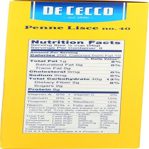 De Cecco Pasta Lisce Penne Pasta, 16 Oz