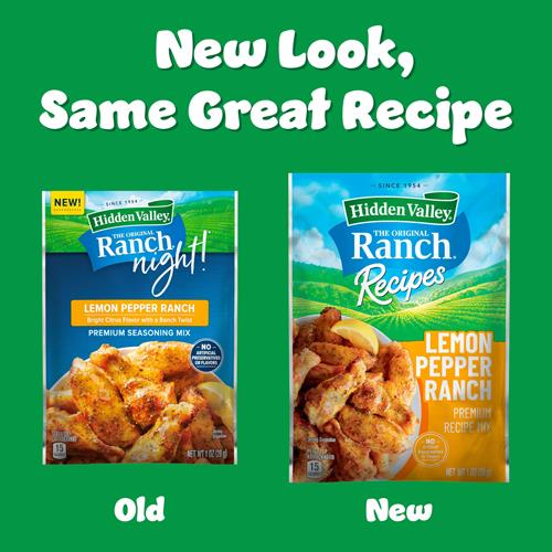 Hidden Valley Ranch Recipes Lemon Pepper Ranch Premium Recipe Mix, Bright Citrus Flavor With A Ranch Twist, 1 Packet (Package May Vary)