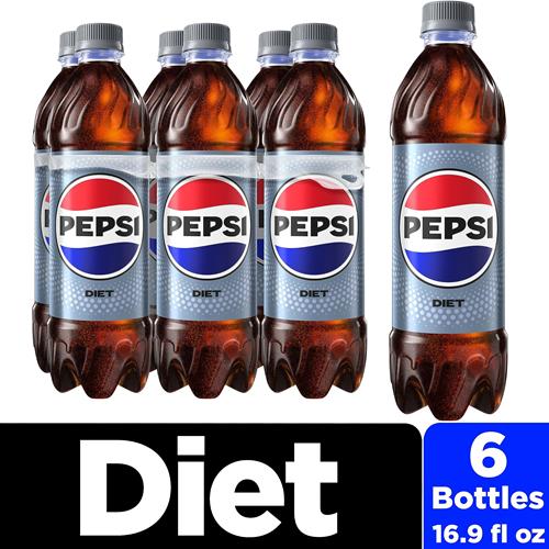 Diet Pepsi Cola Soda Pop, 16.9 Fl Oz Bottles, 6 Pack